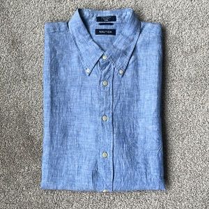 Authentic Causal Nautica Linen Short Sleeve Shirt